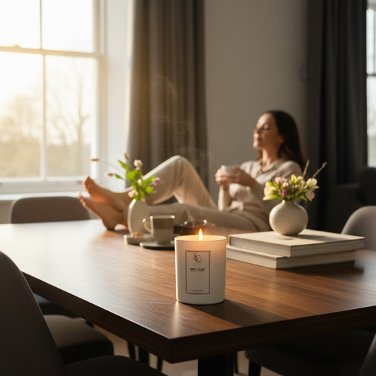Breathe 30cl therapy candle creating a calm refreshing atmosphere for relaxation and wellbeing at home