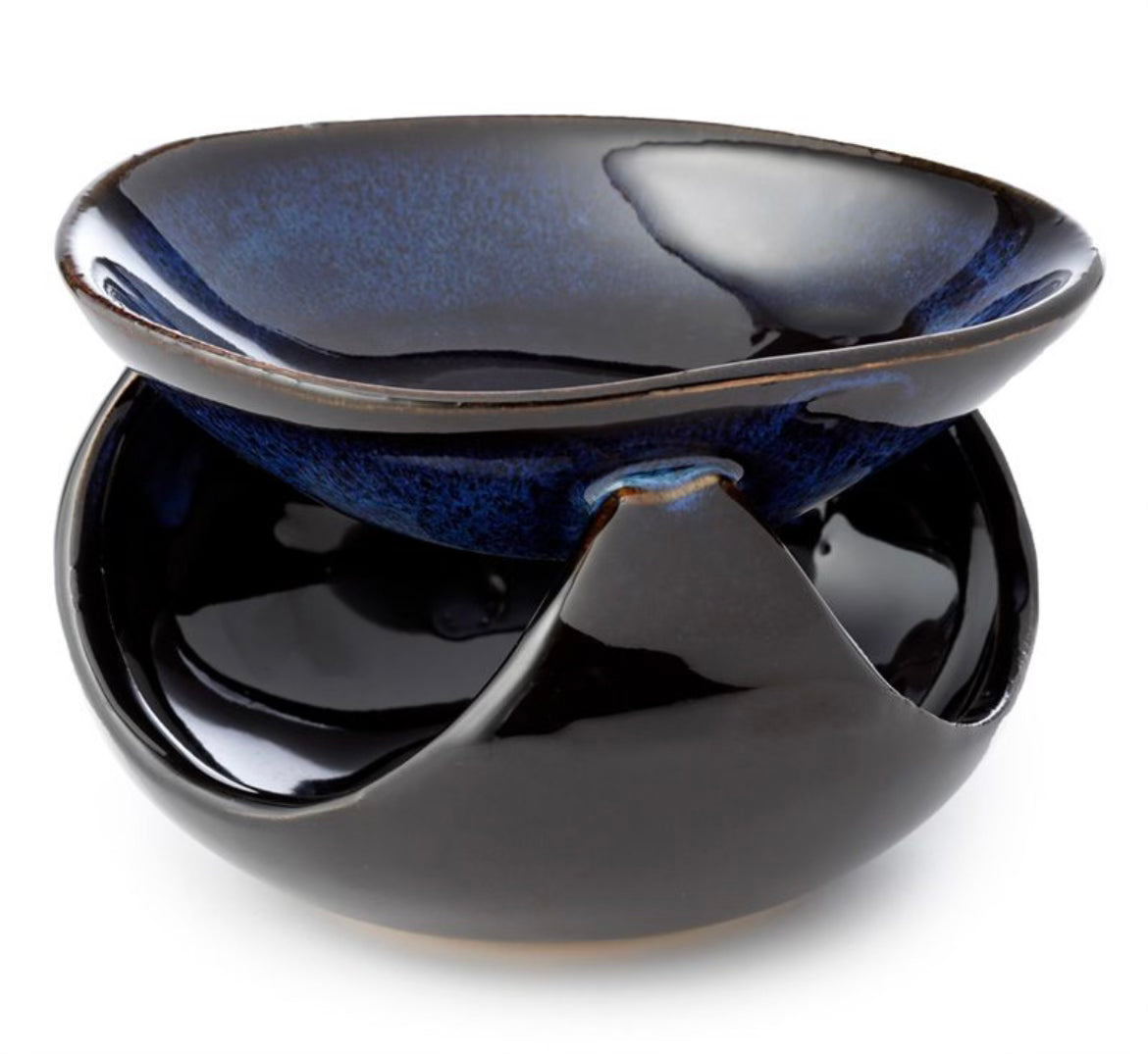 Handmade Abstract Dark Mottled Ceramic Fragrance Burner - Blue