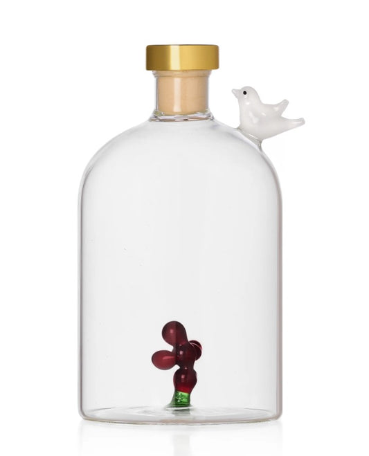 Handcrafted 500ml flame‑worked glass diffuser by Ichendorf Milano with bird and berries detail