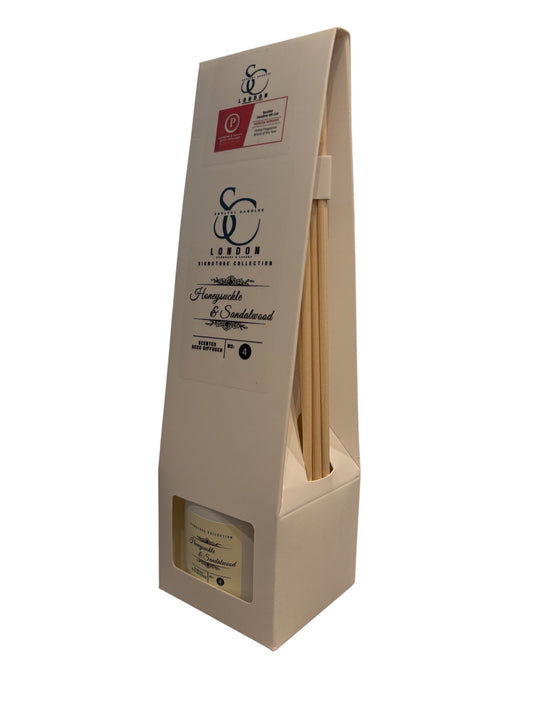 Luxury reed diffuser with honeysuckle and sandalwood notes, long‑lasting 2+ months