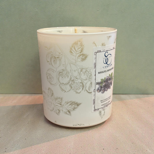 Engraved glass blackcurrant and truffle luxury award winning 30cl candle