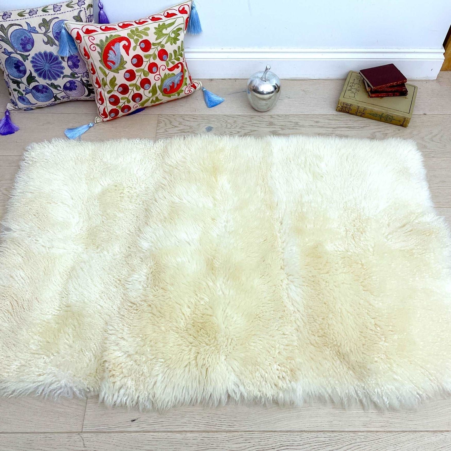 British White Curly Rectangular Rug 75cm x 115cm