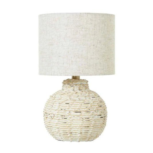 White Wash Small Bulbous Wicker Table Lamp