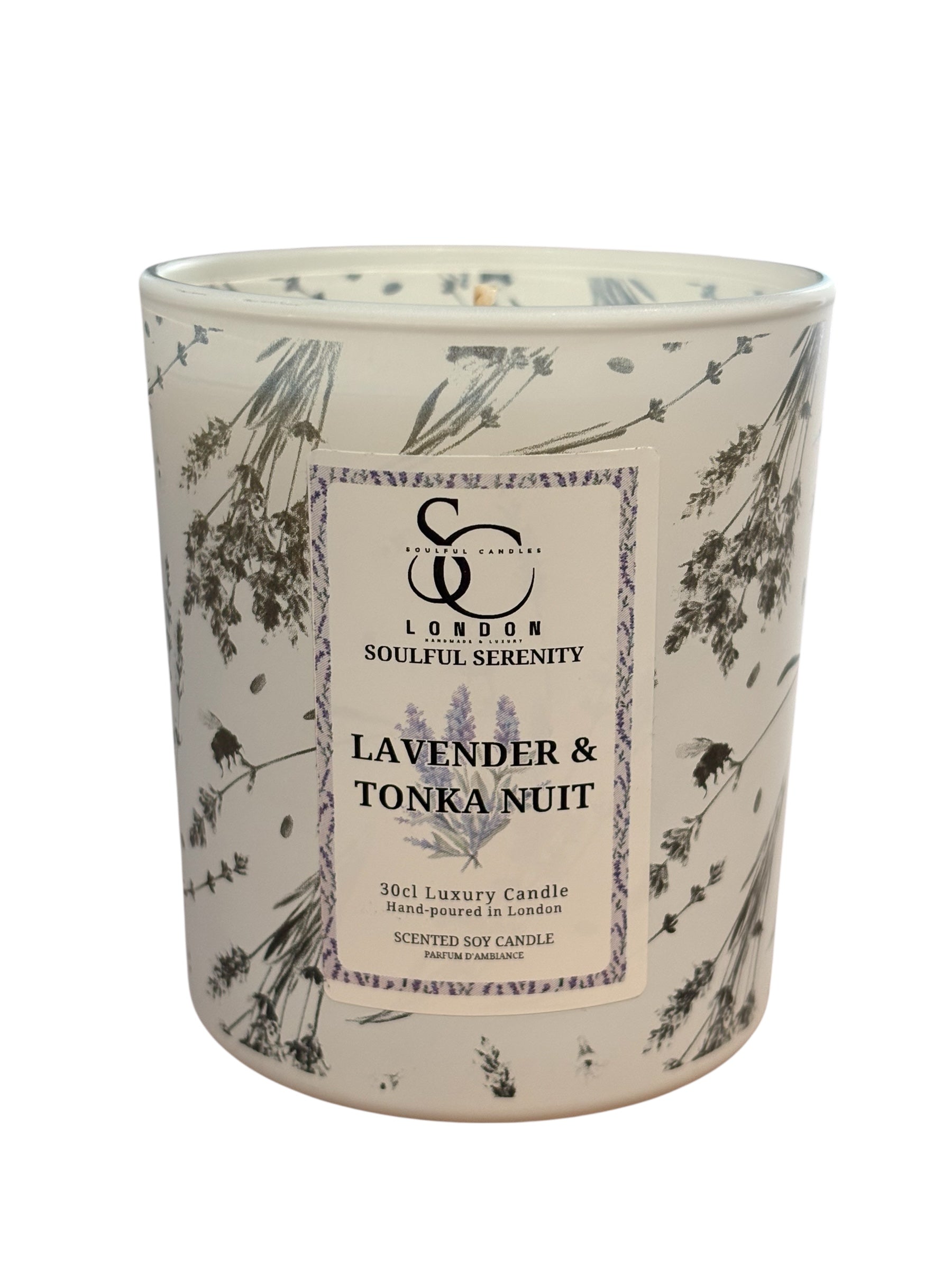 Lavender & Tonka 30cl soy candle in laser‑engraved glass, handmade in London
Luxury lavender and tonka bean candle with cotton wick, 40–45 hr burn