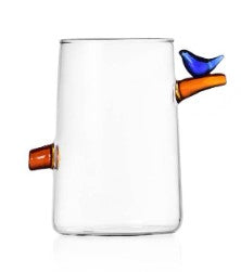 Birds Long Glass by Ichendorf Milan – light blue bird on tall borosilicate glass