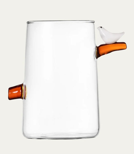 Birds Long Glass by Ichendorf Milan – white bird on tall borosilicate glass