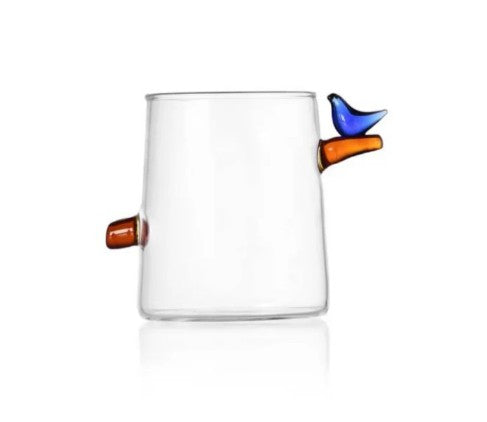 Birds Water Glass by Ichendorf Milan – light blue bird on clear borosilicate glass