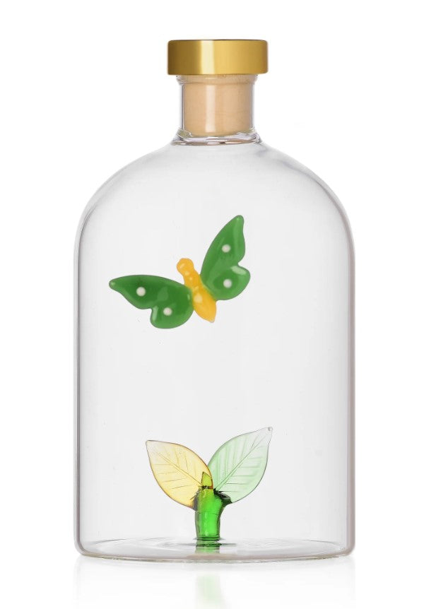 Handcrafted 500ml flame‑worked glass diffuser by Ichendorf Milano with butterfly and leaf details