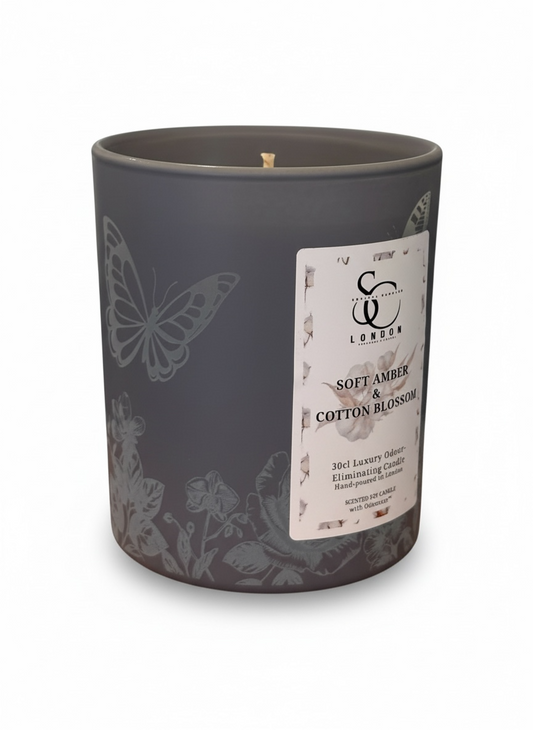 Soft Amber & Cotton Blossom – Odour Neutralising Soy Candle (30cl)