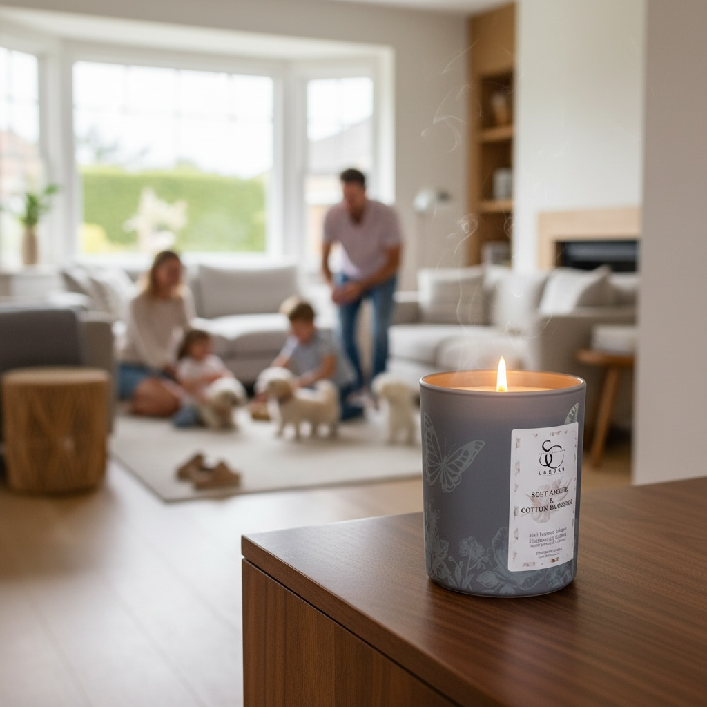 Soft Amber & Cotton Blossom – Odour Neutralising Soy Candle (30cl)