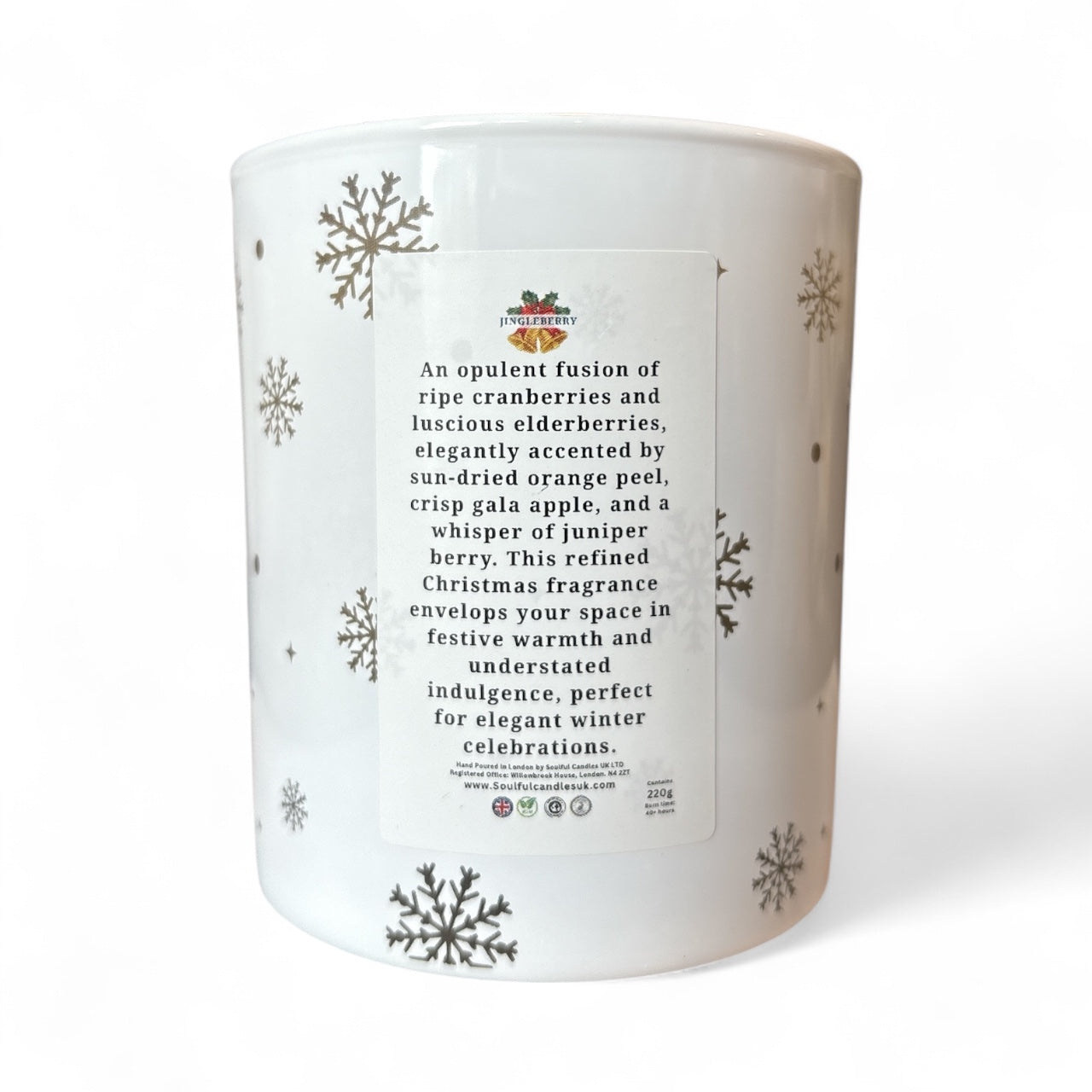 Jingleberry Christmas Candle – 30cl luxury soy, hand-poured - back label