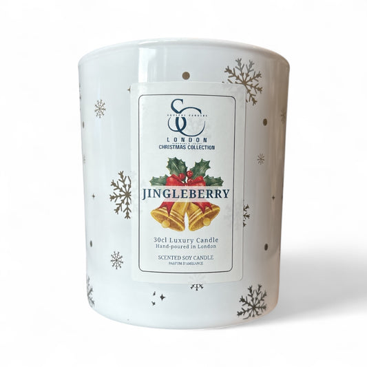 Jingleberry Christmas Candle by Soulful Candles – front label in white jar
