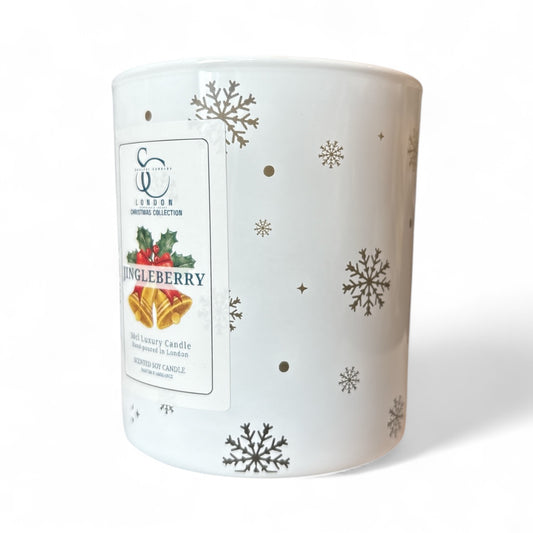 Jingleberry_Christmas_Candle_gloss_white_jar_with_metallic_snowflakes