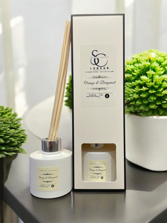 Orange & Bergamot 100ml reed diffuser with 5 natural reeds, handmade in London
Citrus reed diffuser with orange and bergamot notes, long‑lasting 2+ months