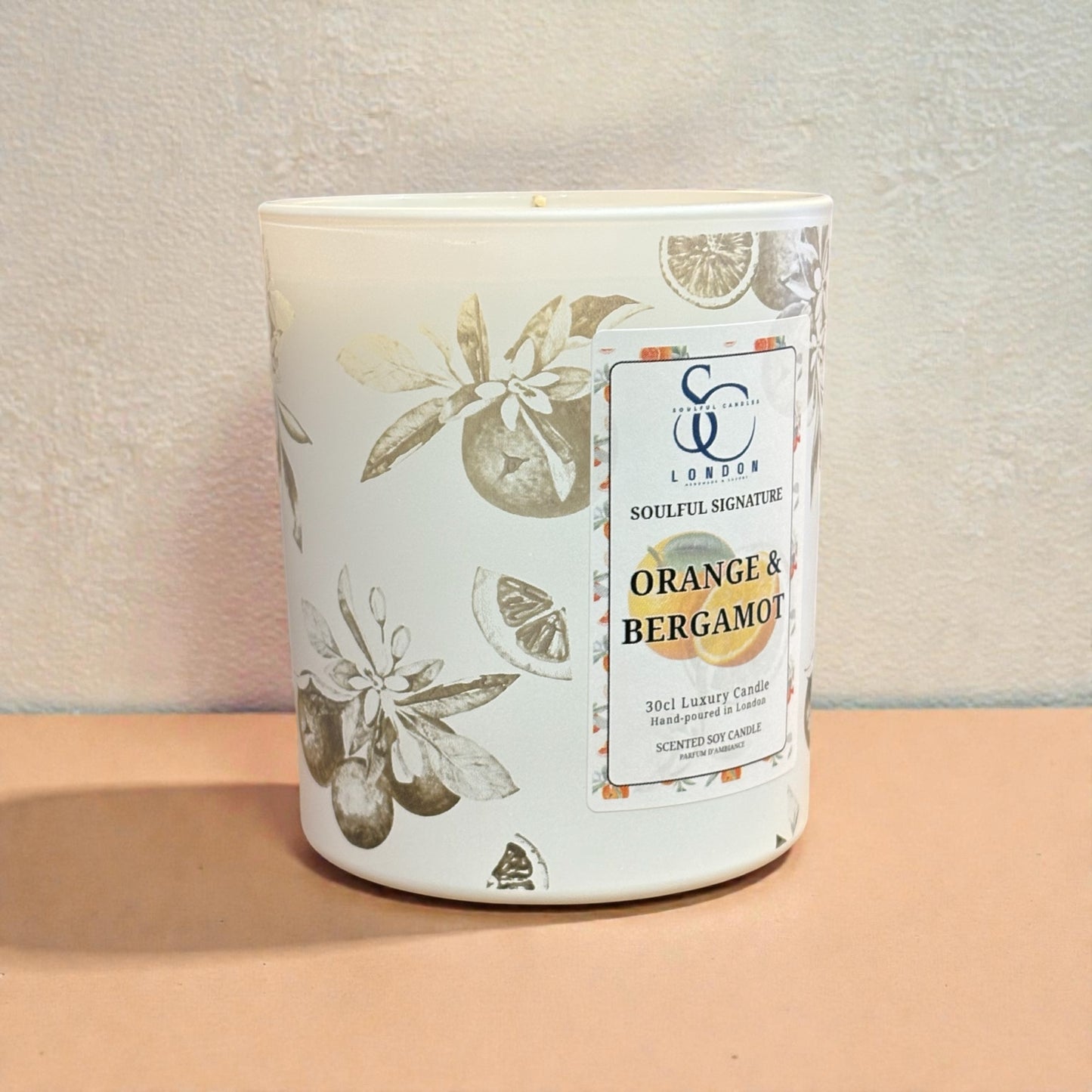 Orange & Bergamot luxury soy candle 30cl in engraved glass with peelable label