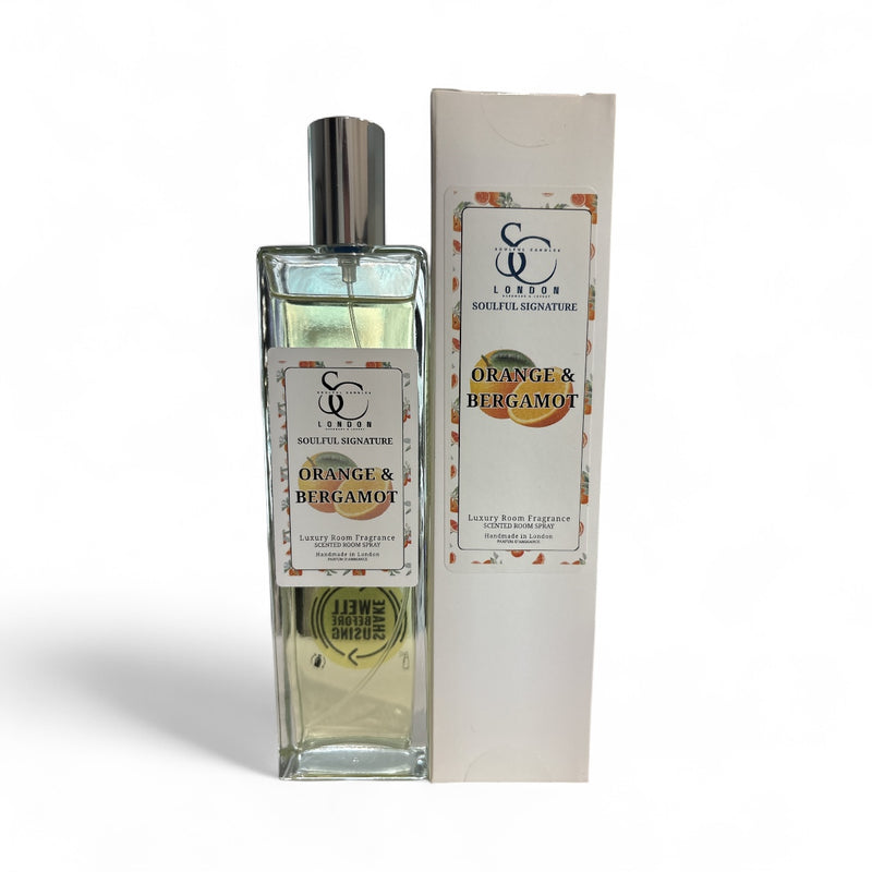 Orange & Bergamot luxury room spray 100ml, alcohol free, handmade in London
Citrus room spray with orange and bergamot notes in an elegant bottle
