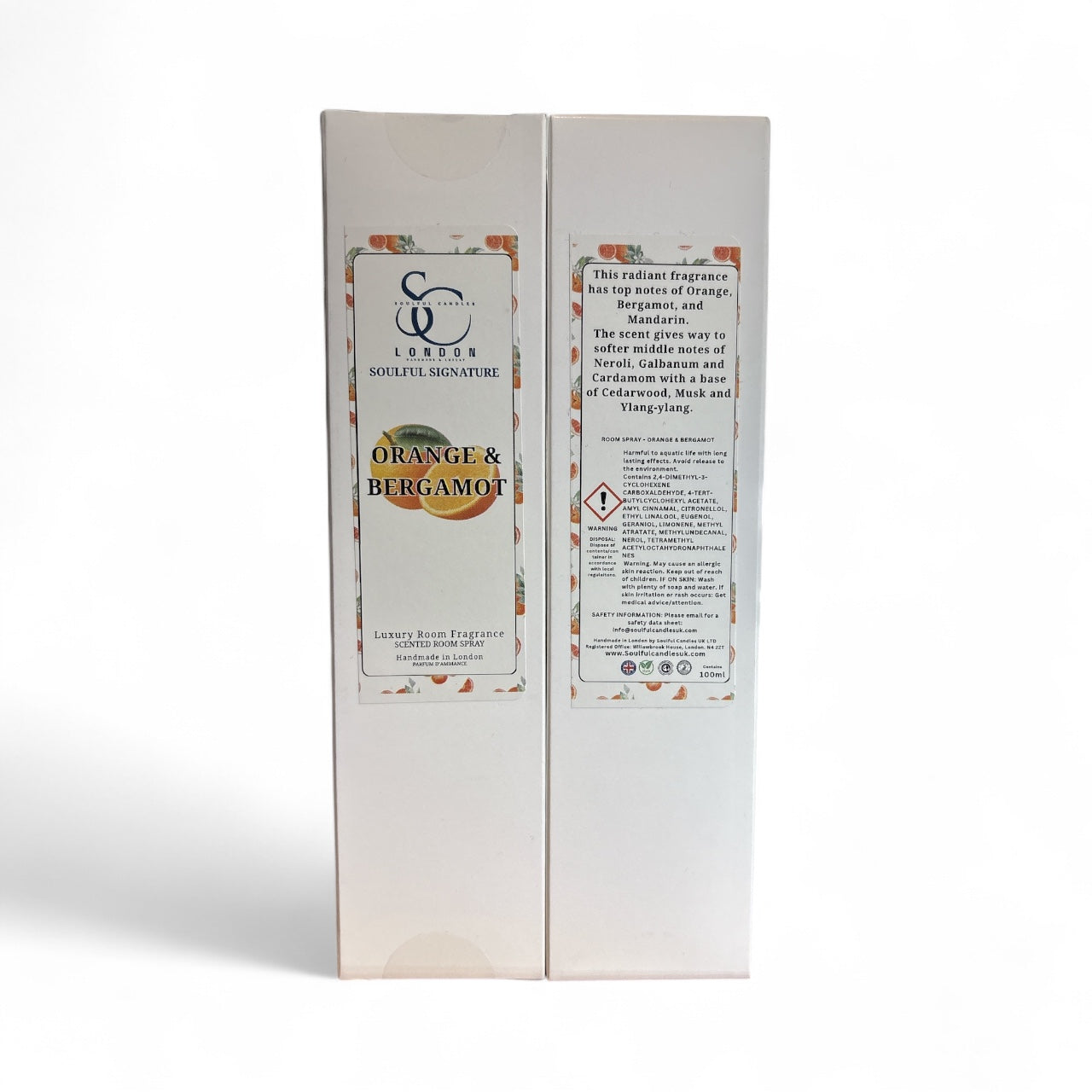 Orange & Bergamot luxury room spray 100ml, alcohol free, handmade in London
Citrus room spray with orange and bergamot notes in an elegant bottle
