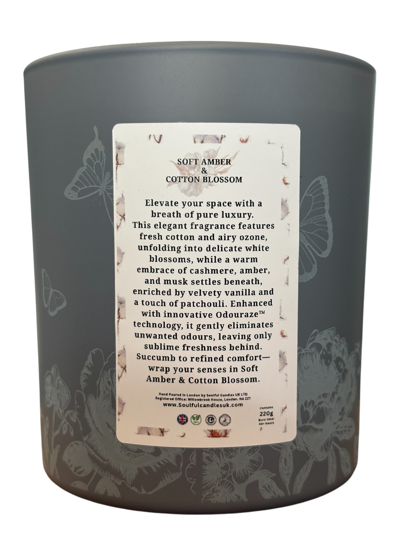 Soft Amber & Cotton Blossom – 30cl Odour Neutralising Candle