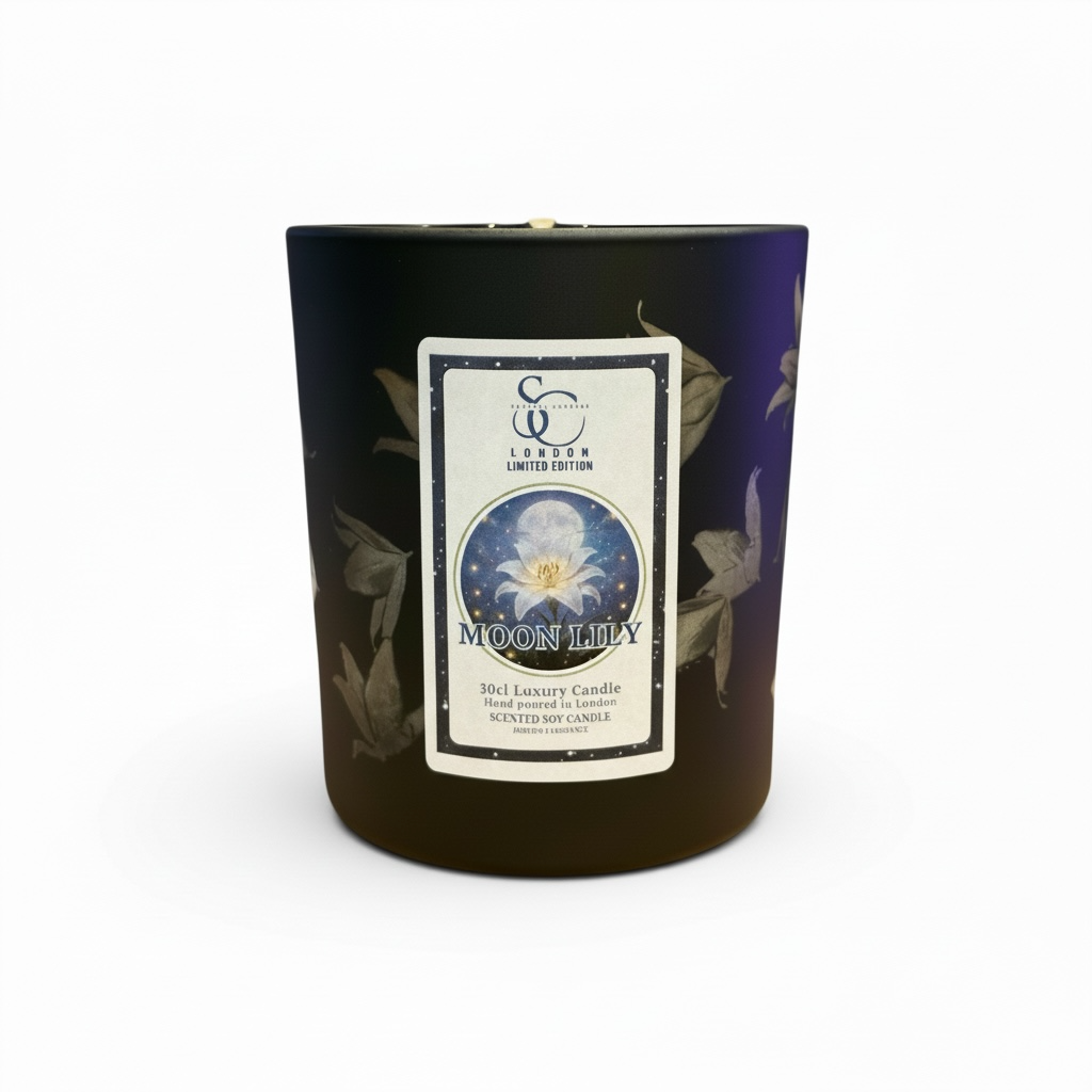 Moon Lily Luxury Candle by Soulful Candles – 30cl Engraved Soy, Hand-poured in London, Lily Amber Spice, Vegan, UK