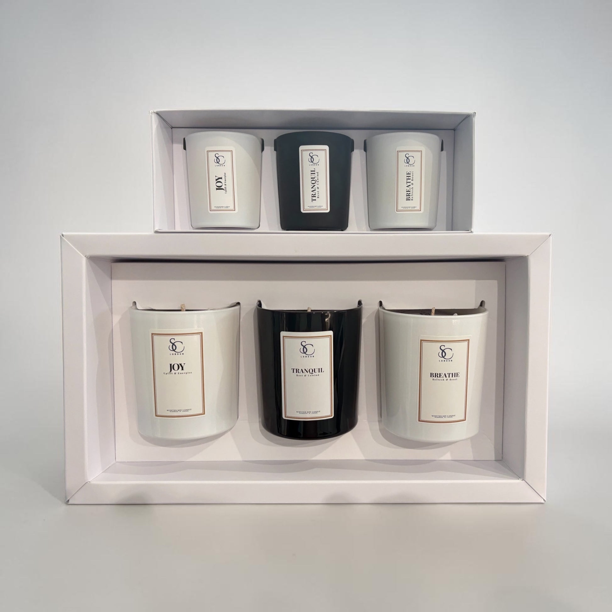 Open Ritual Collection therapy candle gift sets showing 9cl and 30cl candles