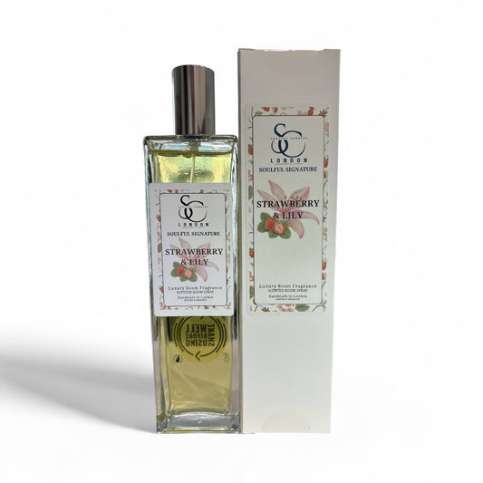 Strawberry & Lily luxury room spray 100ml, alcohol‑free, handmade in London
Fruit-floral room spray with strawberry and lily notes in an elegant bottle