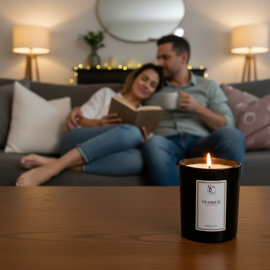 Tranquil 30cl therapy candle creating a warm relaxing atmosphere for rest and unwinding at home
