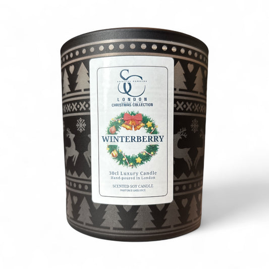 Winterberry Christmas Candle by Soulful Candles – front label in festive black jar
