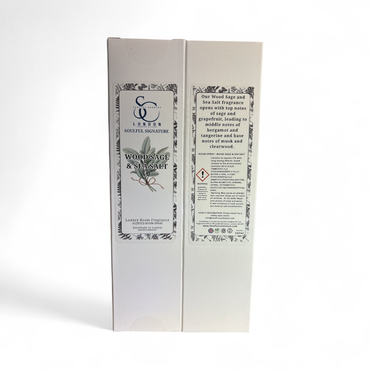 Wood Sage & Sea Salt luxury room spray 100ml, alcohol‑free, handmade in London
Coastal room spray with sea salt and sage notes in an elegant bottle