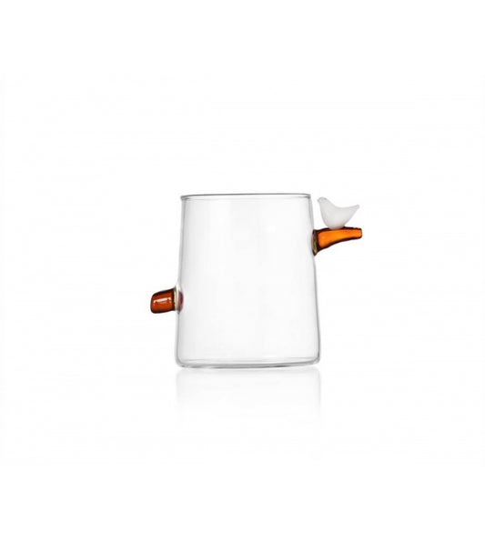 Birds Water Glass by Ichendorf Milan – white bird on clear borosilicate glass