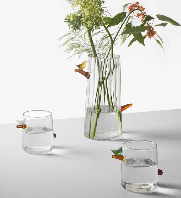Birds Water Glass by Ichendorf Milan – Handmade Borosilicate Glass, Designer Tomoko Mizu