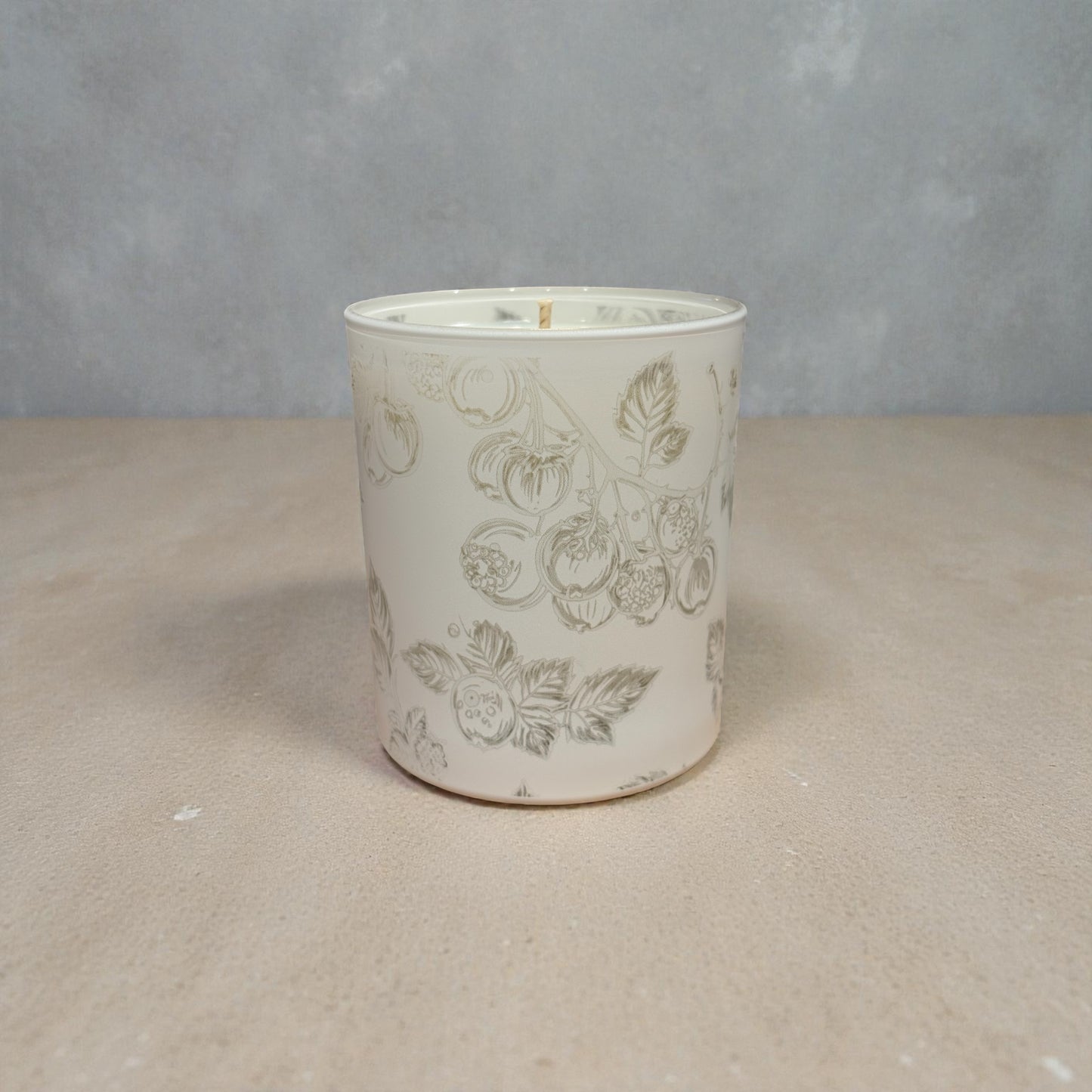 blackcurrant pattern engraved glass candle