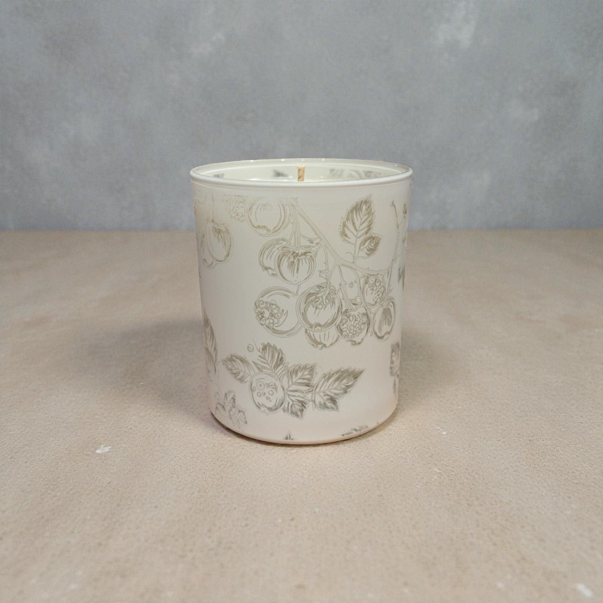 blackcurrant pattern engraved glass candle