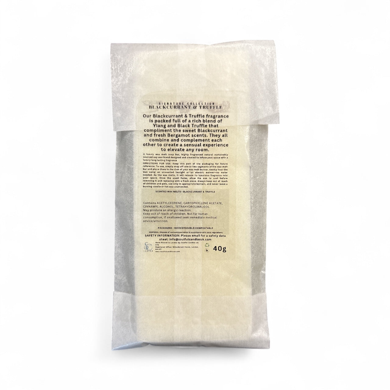  Blackcurrant & Truffle 40g soy wax melt snap bar in recyclable packaging