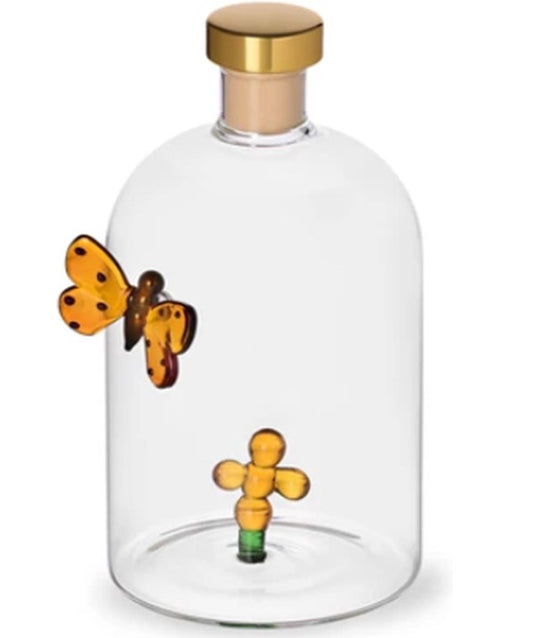 Ichendorf Milano Butterfly & Flower 500ml glass diffuser bottle with yellow flower interior – reeds included