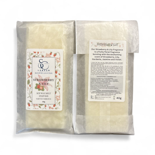Strawberry & Lily soy wax melt snap bar 40g by Soulful Candles UK – handmade in London