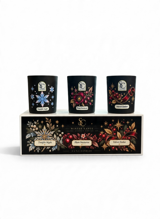 Three luxury 9cl candles in gift box