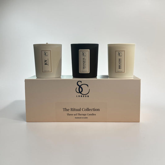The Ritual Collection luxury 3 x 9cl therapy candle gift set with Tranquil, Breathe and Joy candles
