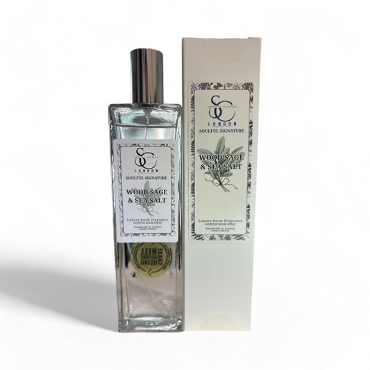Wood Sage & Sea Salt luxury room spray 100ml, alcohol‑free, handmade in London
Coastal room spray with sea salt and sage notes in an elegant bottle